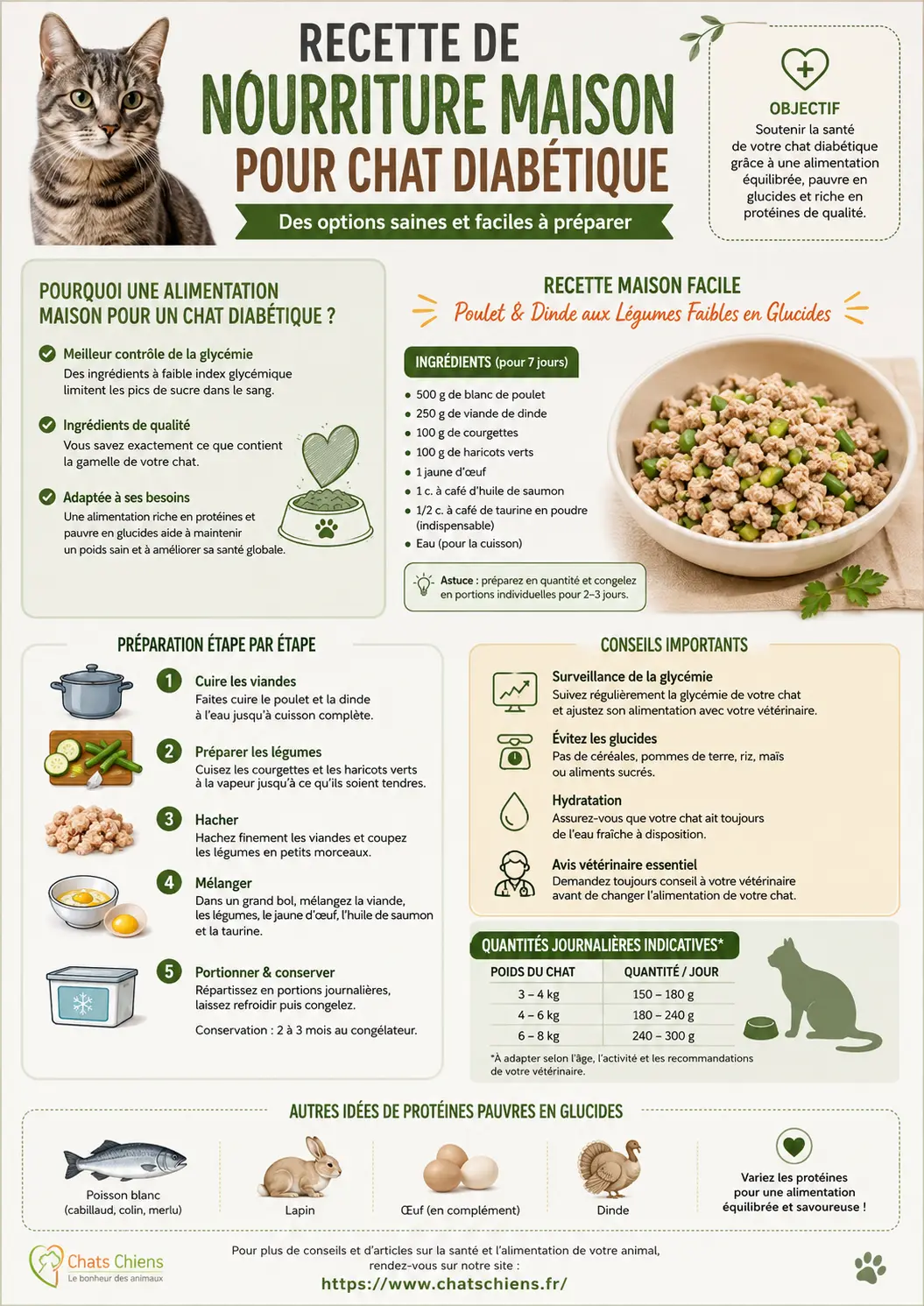 alimentation maison pour chat diabétique - infographie